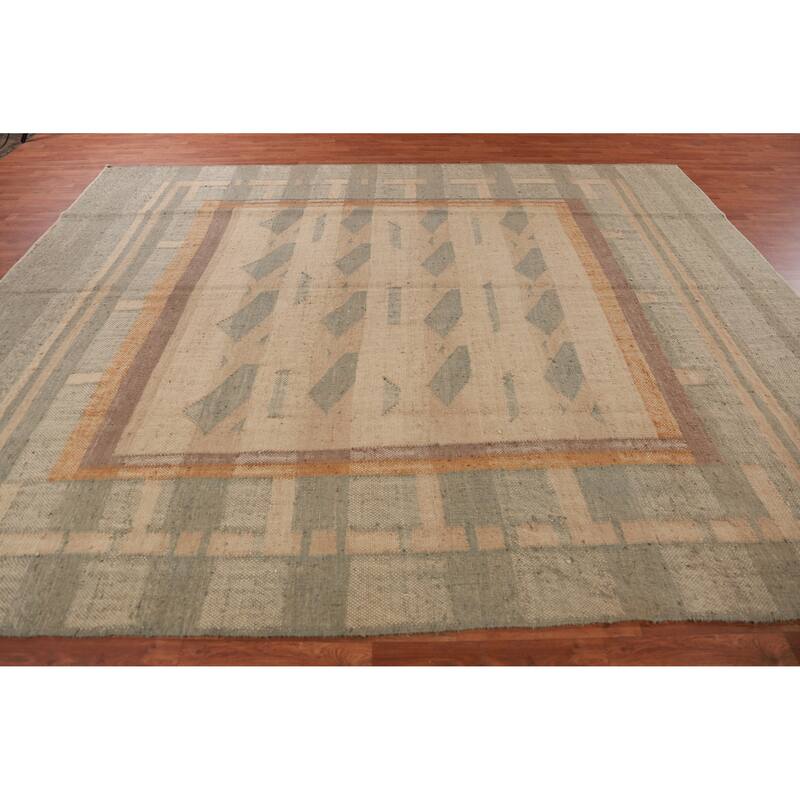 Hand Woven Oriental 100% Jute Carpet Southwestern Modern Beige & Ivories Kilim Area Rug - 11' 8'' X 9' 3''