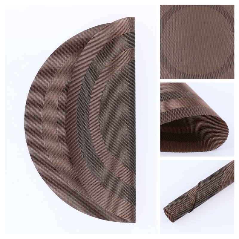 Set of 6 PVC Round Placemats for Kitchen Dining Table Decor Heat Resistant Table Placemats Wipeable Table Mat - 15*15in - Coffee