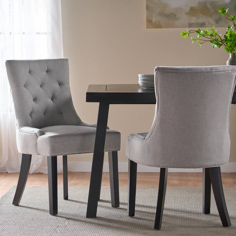 Light Grey Sloped Arms Dining Chair, Tufted Office Chair, Set of 2 - LIGHT GREY
