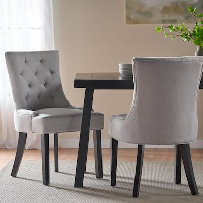 Light Grey Sloped Arms Dining Chair, Tufted Office Chair, Set of 2