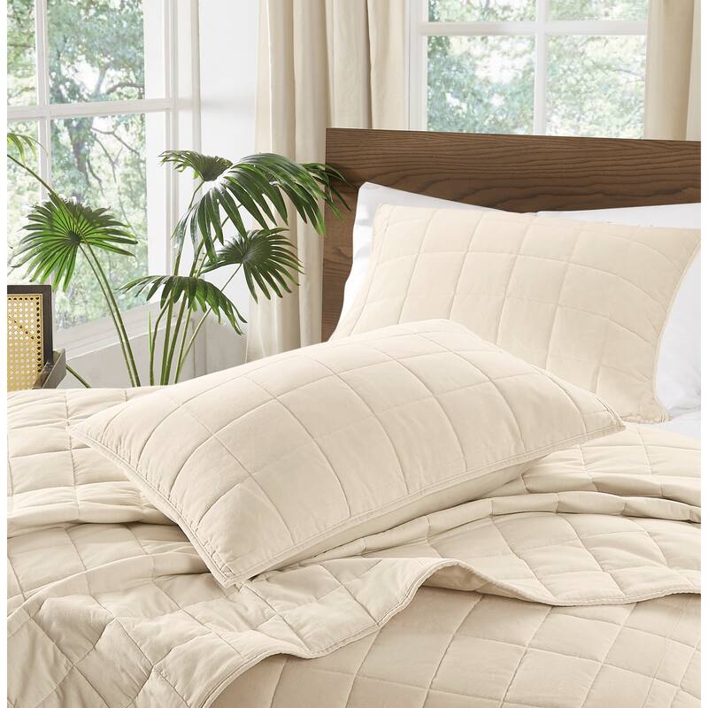 Brooklyn Loom Matte Cotton Velvet Box Stitch Quilt Set