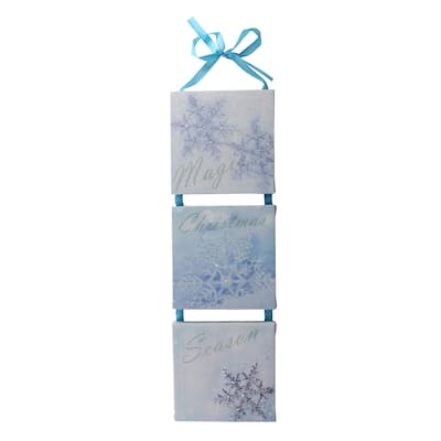 15.5" LED Lighted Winter Blue "Magic Christmas Season" Snowflake Wall Art Decoration