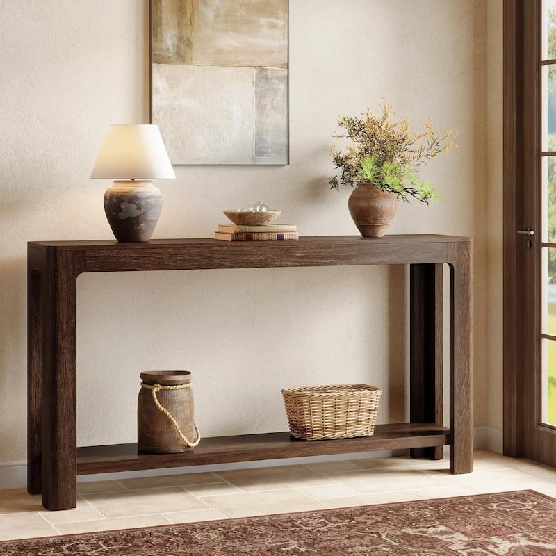 63-Inch Farmhouse Console Table with Storage for Entryway, Narrow Sofa Table Behind Couch for Living Room, Hallway, Foyer