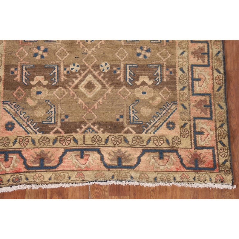 Geometric Hamedan Vintage Persian Rug Handmade Wool Carpet - 3'10"x 5'1"