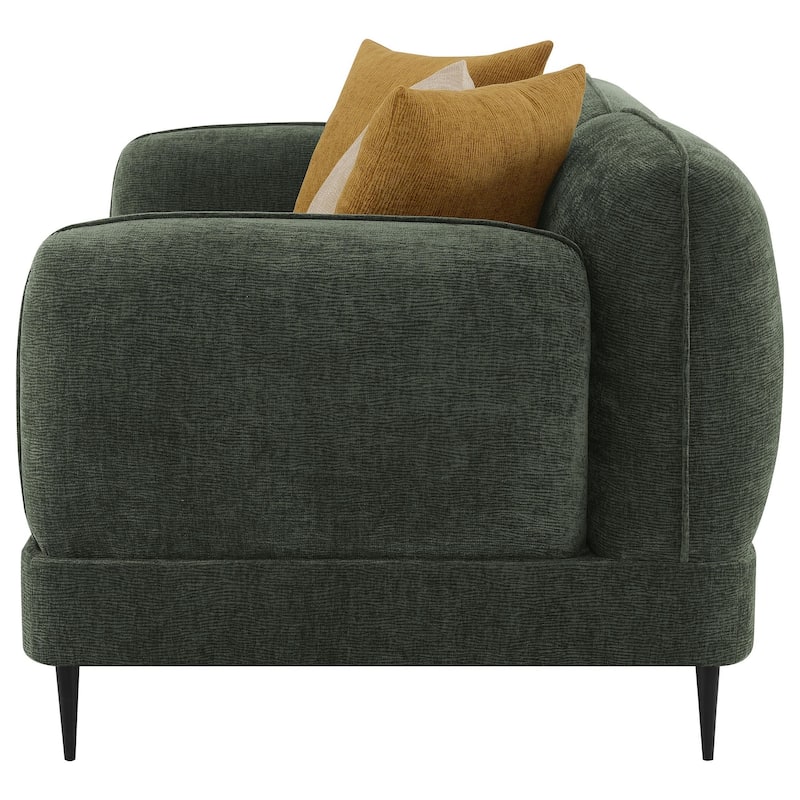 Dija Loveseat, 3 Accent Throw Pillows, 64 Inch, Dark Green Chenille
