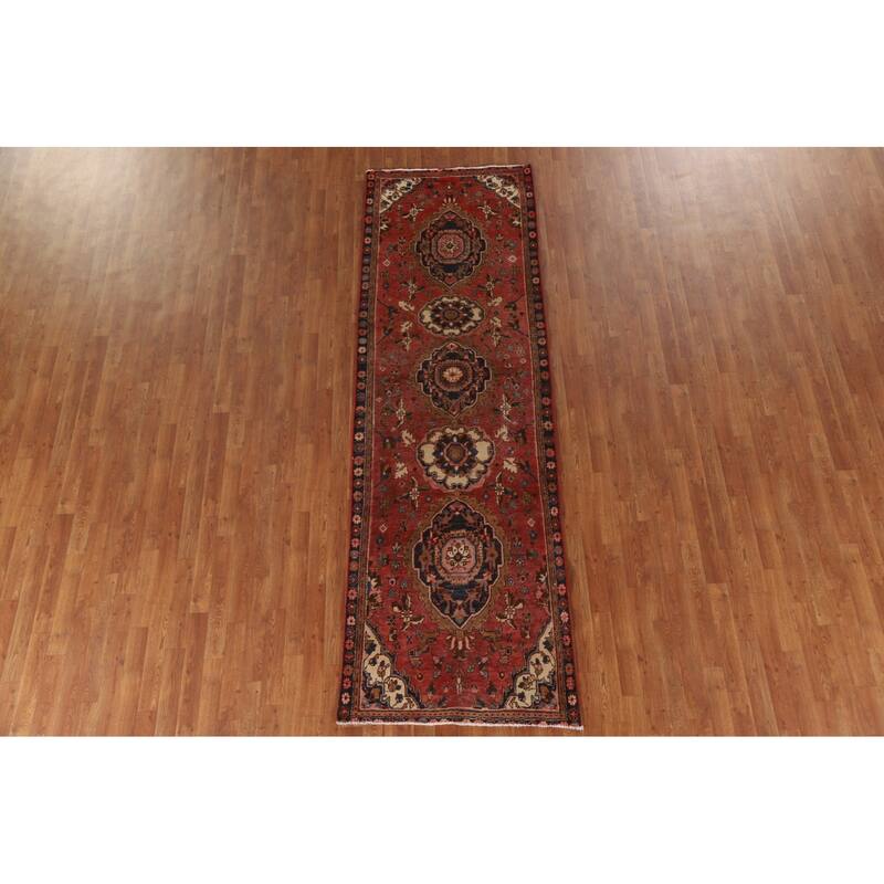 Pink Tabriz Persian Vintage Runner Rug Hand-knotted Wool Carpet - 3'2"x 10'0"