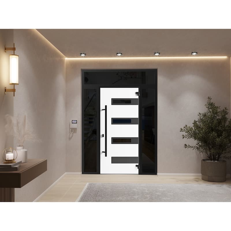Front Prehung Steel Door Ronex 1055 Teak 2 Side and Top Window Sidelite W16+36+16xH80+16 Lh I