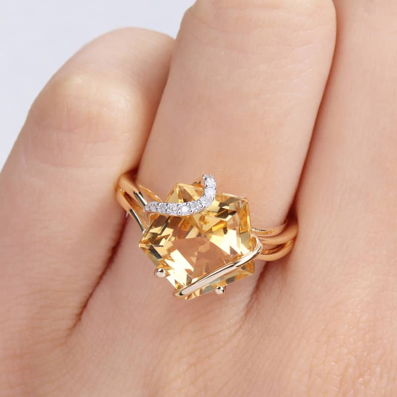 Miadora Fancy-cut Citrine & Diamond Accent Swirl Cocktail Ring in Yellow Plated Sterling Silver