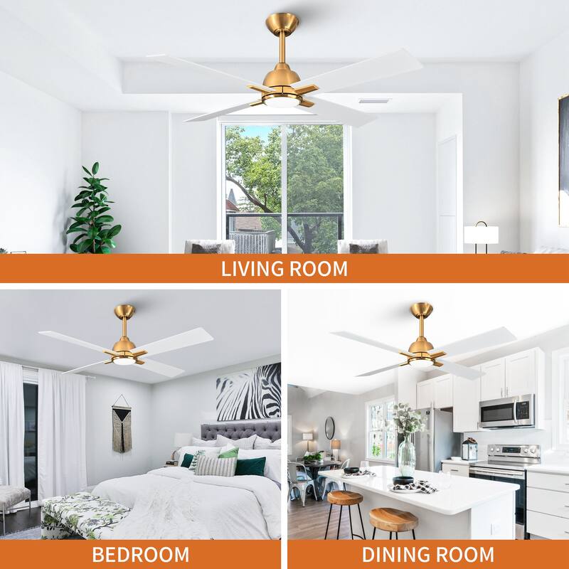 48-inch Gold Plywood Modern Dimmable Ceiling Fan with Light and Remote