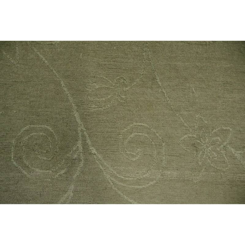Hand Knotted Oriental 100% Wool Carpet Modern Abstract Green Nepalese Area Rug - 8' 11'' X 6' 4''