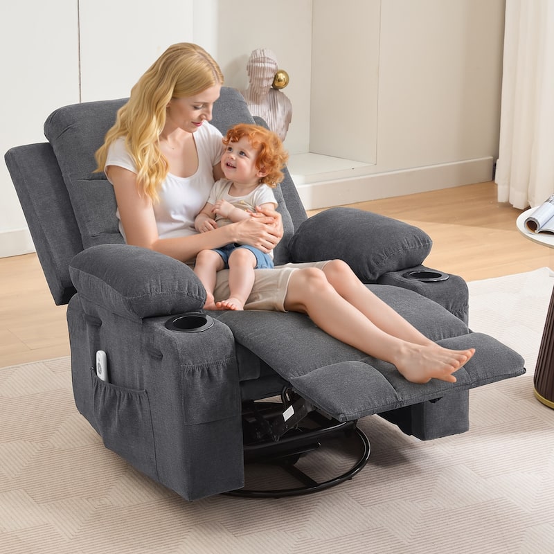 Swivel Rocker Recliner Chair with Massage and Heat, Oversized Reclining Sofa