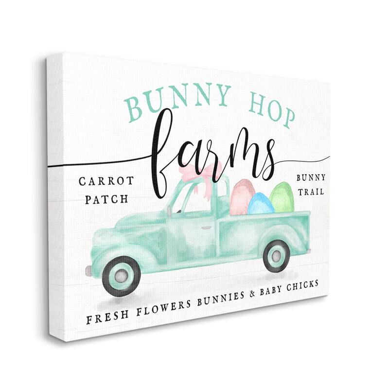 Stupell Bunny Hop Farms Sign Easter Egg Green Truck Canvas Wall Art - Blue