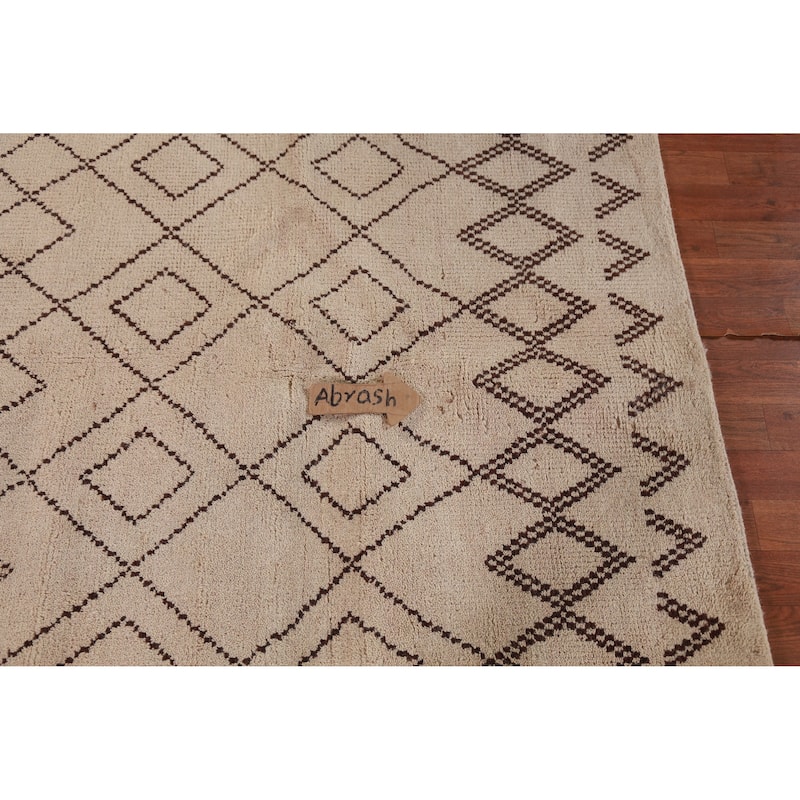 Hand Knotted Oriental 100% Wool Carpet Modern Geometric Beige & Ivories Moroccan Area Rug - 8' 0'' X 5' 0''