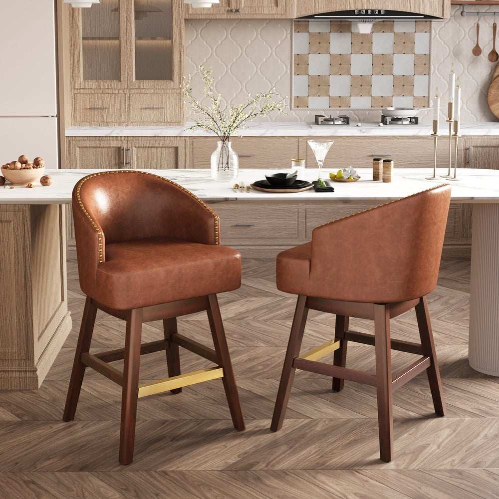 26.4''/31.9"H Faux Leather Upholstered Solid Wood Swivel Bar Stools / Counter Stools