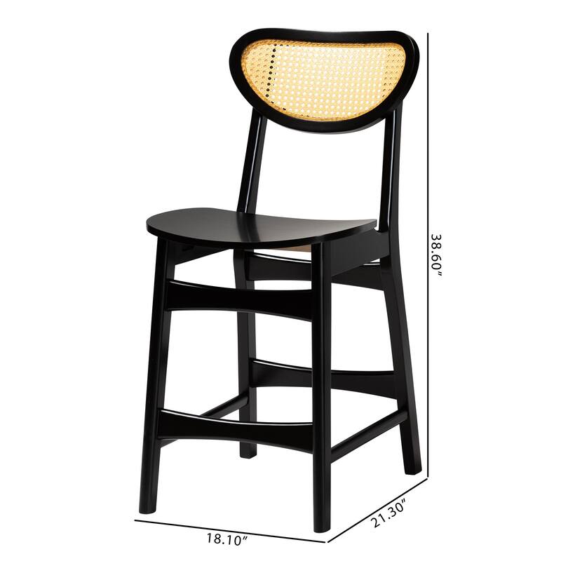 Hesper Mid-Century Modern Wood and Rattan 2-Piece Counter Stool Set