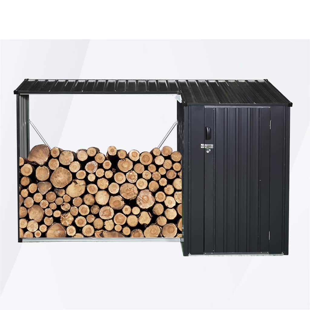 Outdoor Steel Firewood Rack and Metal Storage Shed,Two-In-One