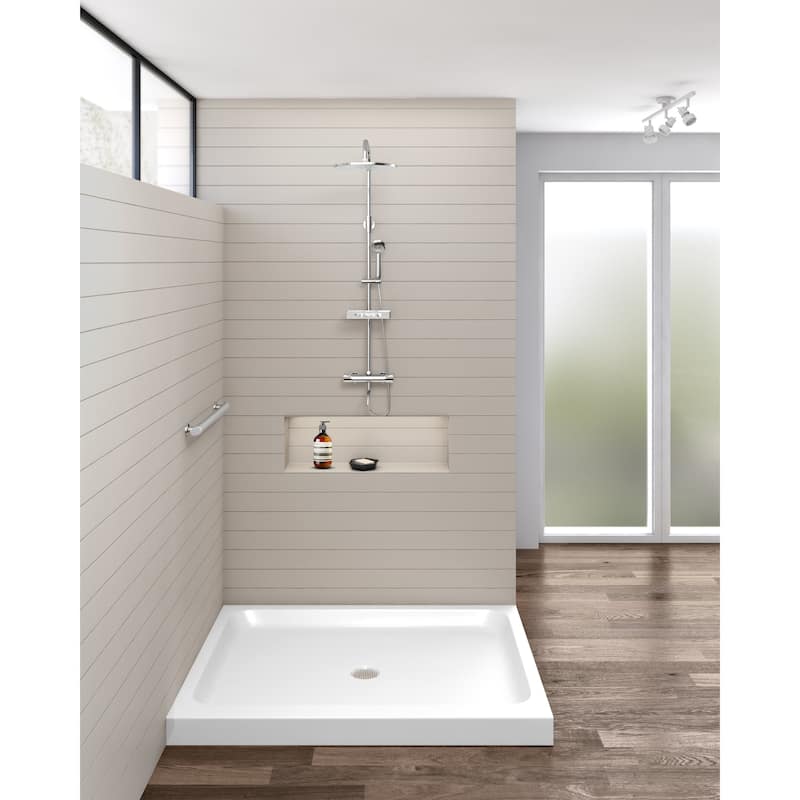 Fine Fixtures Double Threshold Acrylic Shower Base - Non-Slip Textured Surface Shower Floor Pan in White