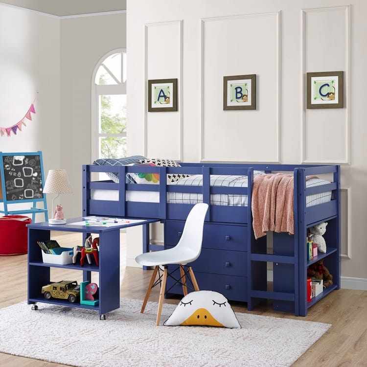Twin Size Loft Bed with Desk Low Study Kids Twin Loft Bed with Storage Pine Wood Loft Bed for Kids Twin Loft Bed with Cabinet