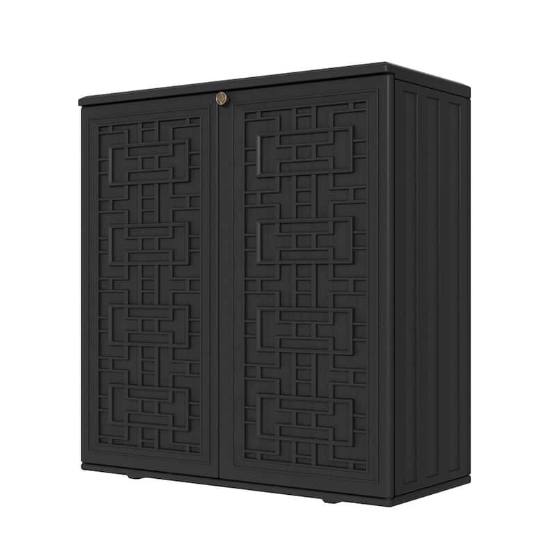 Outdoor 34.3"W x 36.2"H Plastic Vertical Storage Shed With One Shelf
