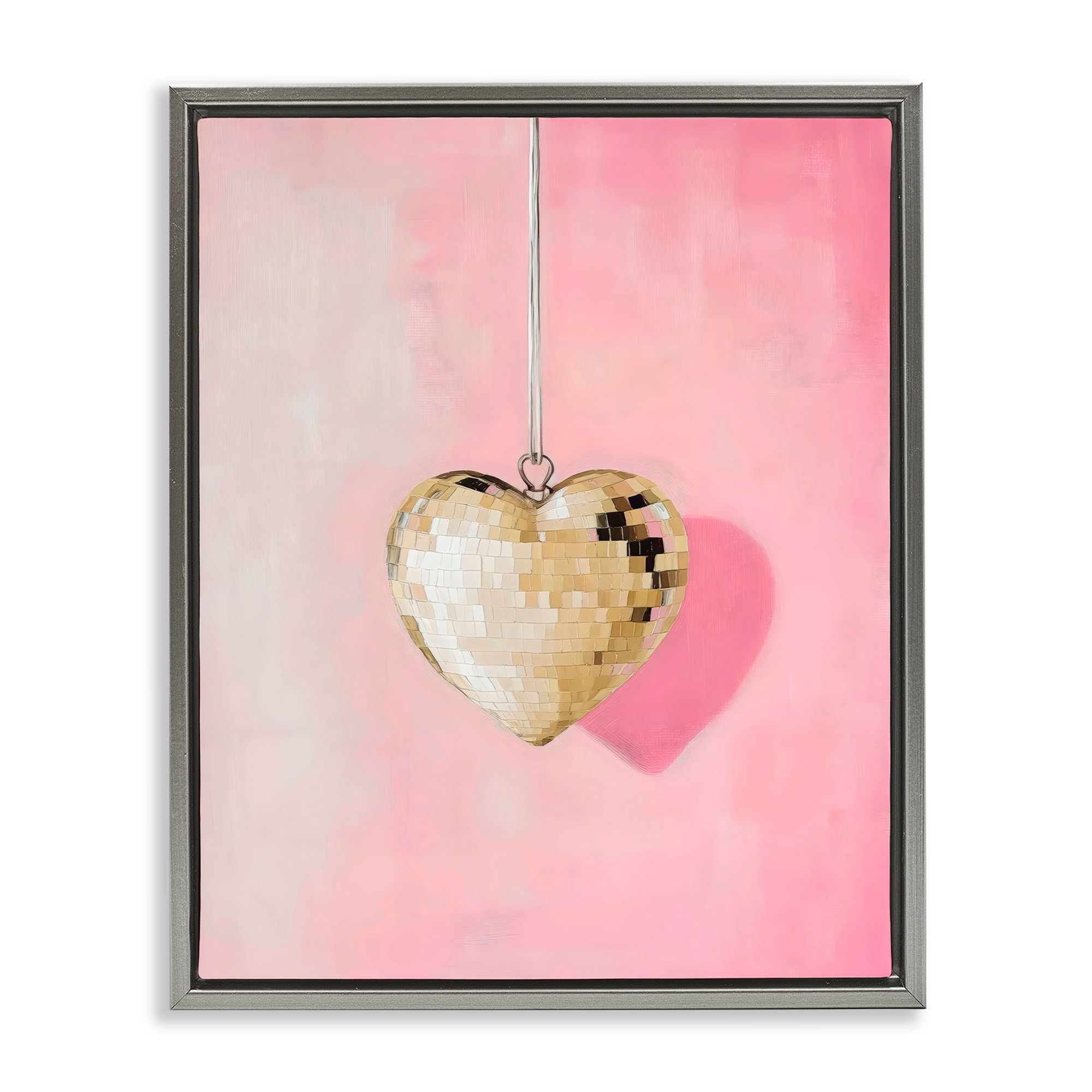 Stupell Gold Disco Heart Necklace Framed Floater Canvas Wall Art Design By Arlington Prints