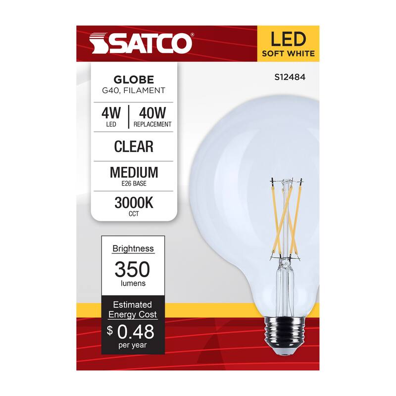 4 Watt G40 LED Medium Base Clear 3000K CCT 120 Volt
