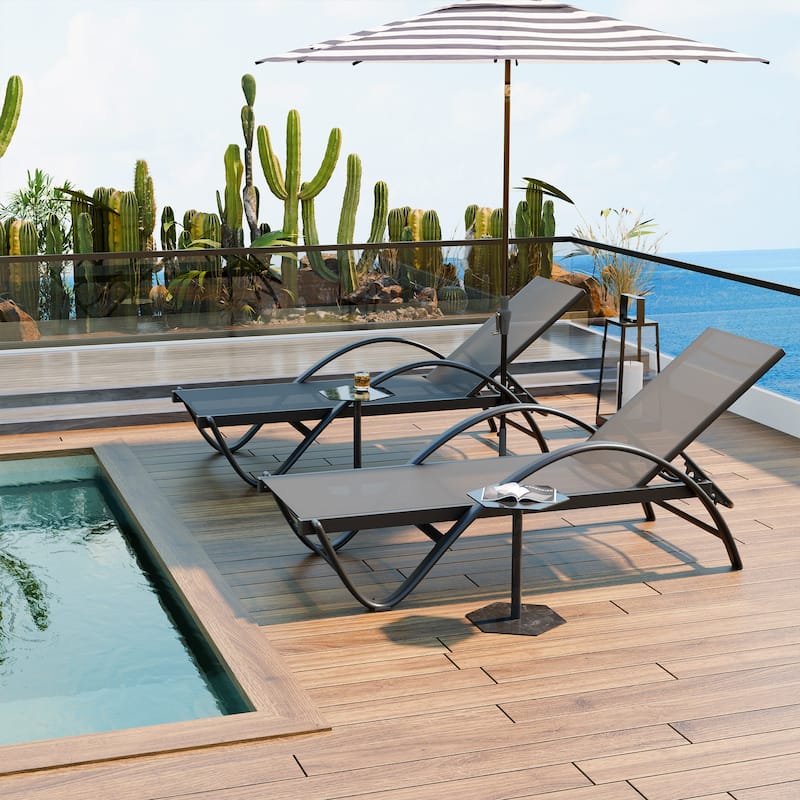 2 Set Lounge Chair for Outside, Pool Chaise Lounge with S-Shaped Armrest