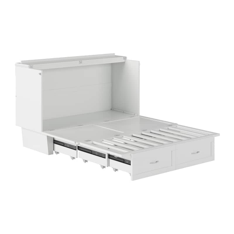 Monroe Queen Murphy Bed Chest with 6" Mattress, Storage Drawer & Built-In Charger in White