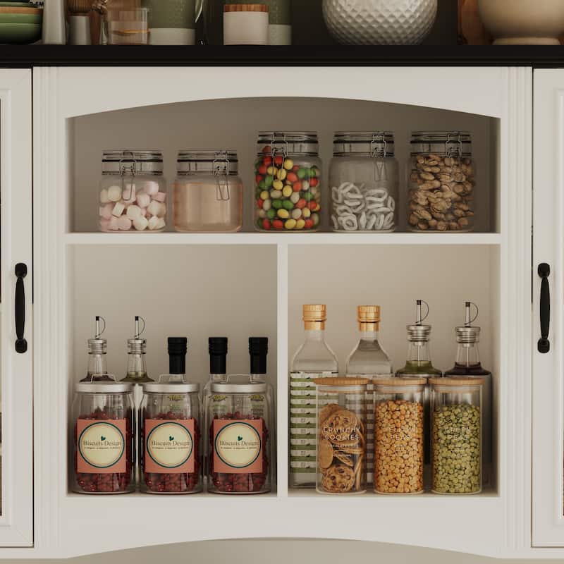 Coffee Bar Cabinet and Work Desk with Hutch,Pantry Storage Cabinet with Outlets