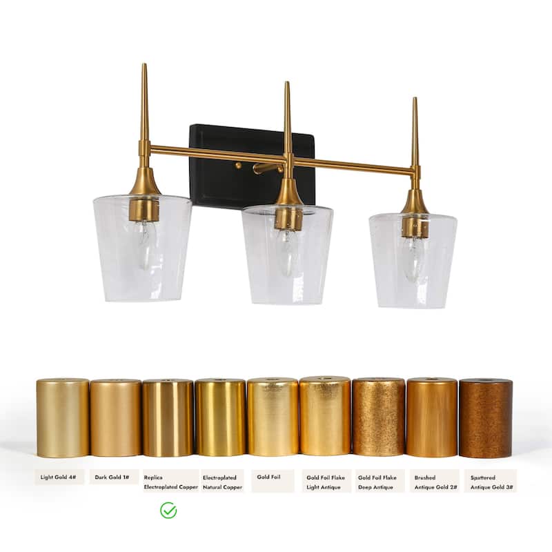 Modern Black Gold 3-Light Bathroom Vanity Light Dimmable Wall Sconces with Wine Glass - 21.5"L X 6.5"W X 12"H