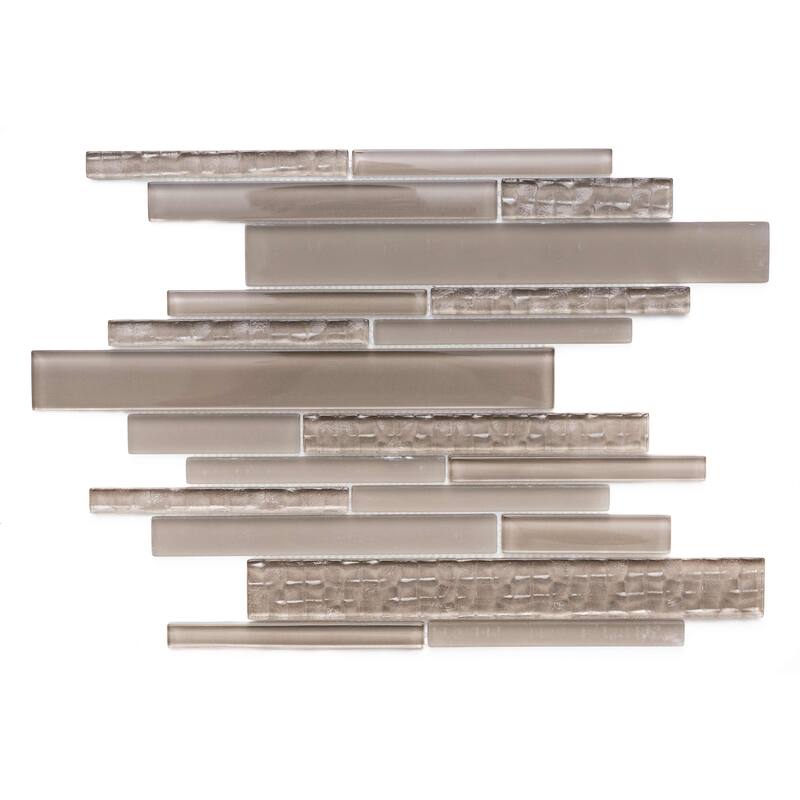 The Tile Life Karma Random Sized Brick Taupe 12x12 Textured Glass Mosaic Backsplash & Wall Tile