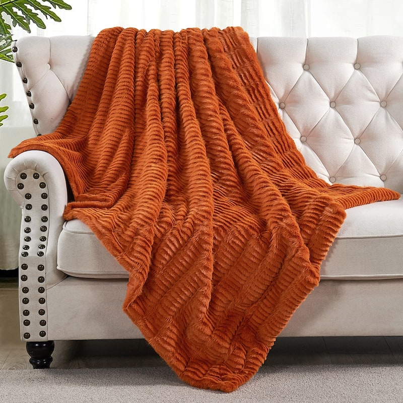 Shaggy Wavy FauxFur Throw Cozy Soft Thick Blanket for Bedroom - 50" x 60" - Burnt Orange