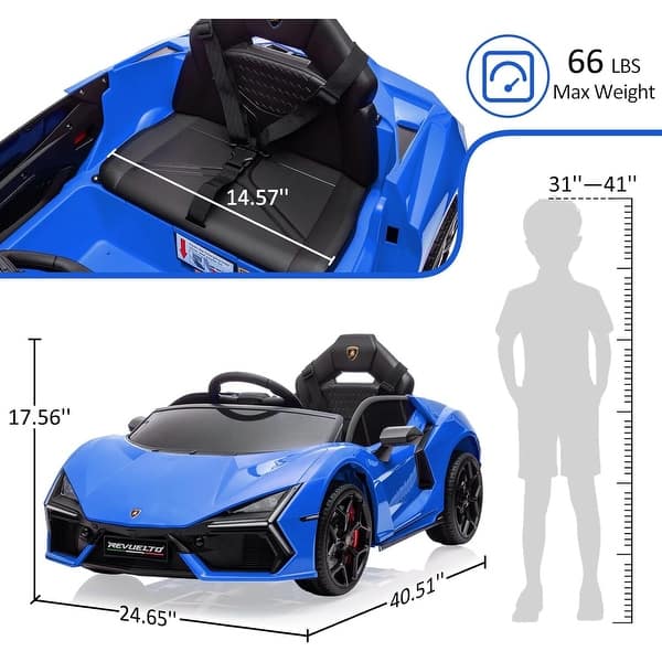 dimension image slide 0 of 7, 12V Kids Ride On Car, Licensed Lamborghini Revuelto Electric Car for Kids