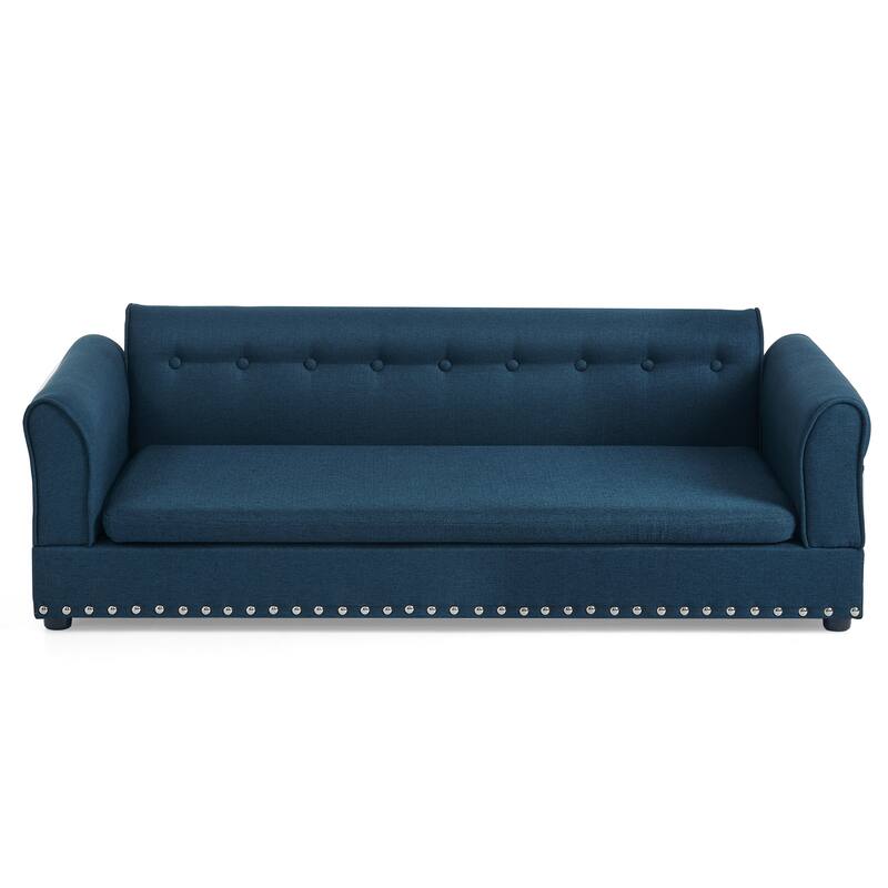 Oversized Pet Sofa, Elegant Modern Linen Fabric Elevated Dog Sofa Bed, Oversized Rectangular Pet Bed with Backrest & Armrest