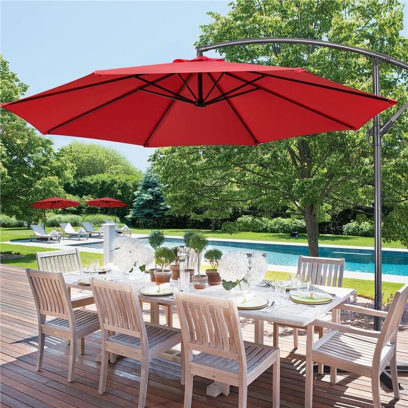 Yaheetech 10 Ft Patio Offset Umbrella Outdoor Hanging Cantilever Umbrella with Crank & Cross Base
