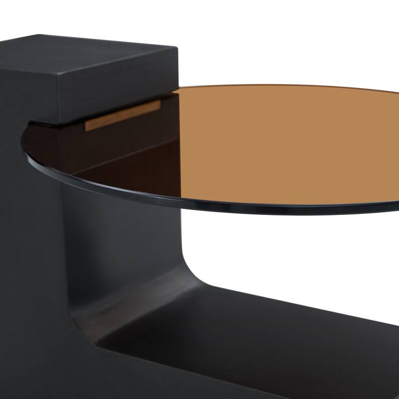 Modern Round Coffee Table with MDF L-Shaped Legs and Double-Layer Design for Living Room