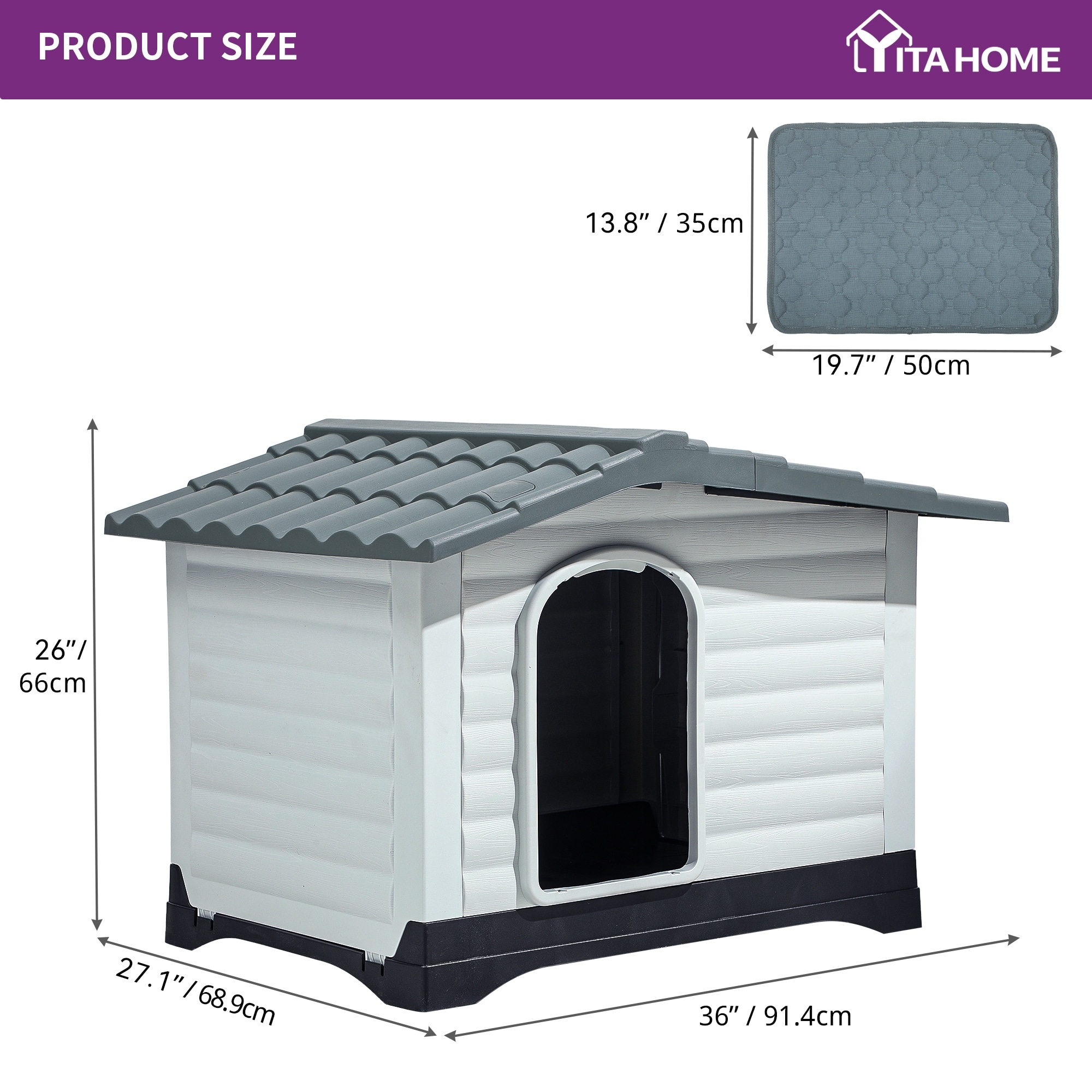 Moasis Slant roof Dog House with Vent and Windows Side Door Grey Small
