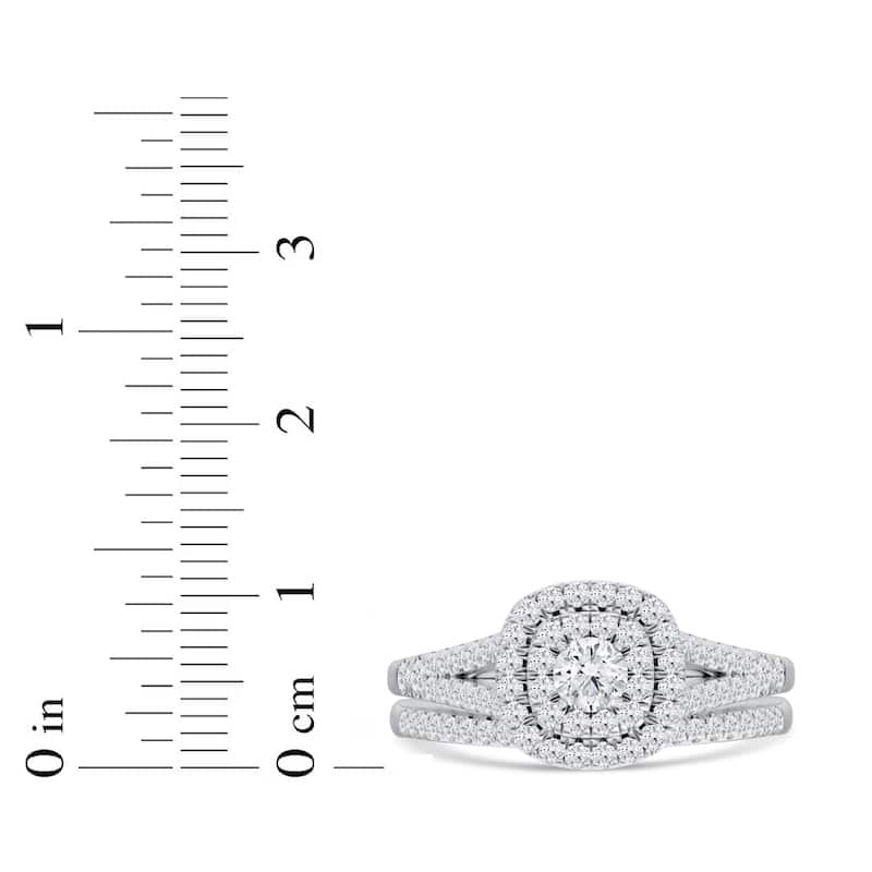 1/2ct TDW Diamond Cluster Halo Bridal Set in Silver for Women