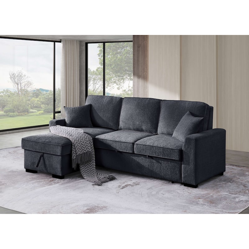 Chenille Reversible Sectional Sofa Convertible Pull Out Couch Bed
