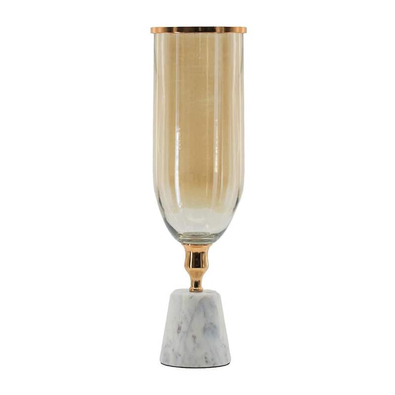 19" Gold And White Glass And Marble Table Vase - 5.50