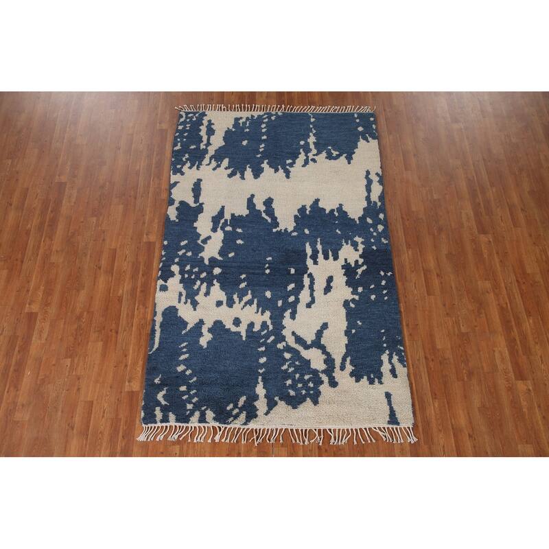 Abstract Moroccan Indian Area Rug Hand-Knotted Wool Carpet - 4'11"x 7'9"
