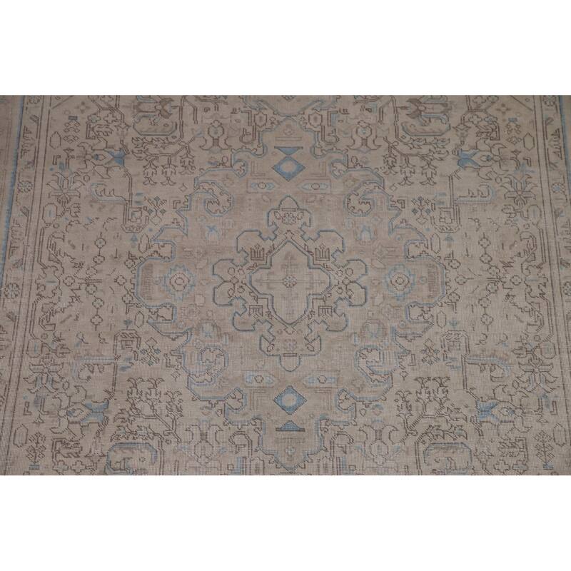 Distressed Muted Tabriz Persian Rug Handmade Vintage Wool Carpet - 6'5" x 9'3"