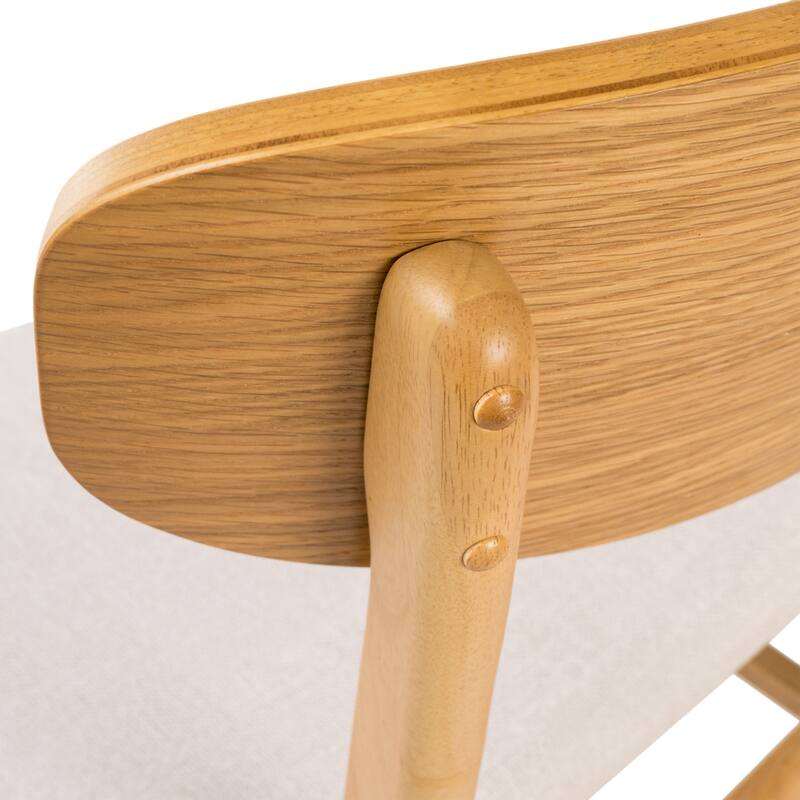 Set of 2 Dining Chairs - Fabric Cushioned Seat, Solid Rubberwood Legs, Light Beige