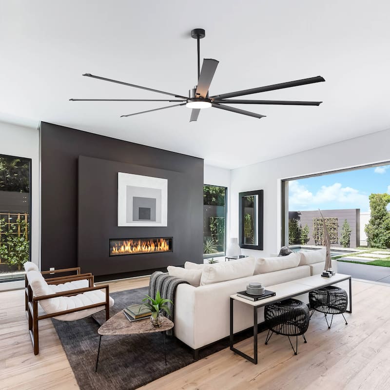 Vaczon 100" Industrial Black Aluminum Extra Larger LED Ceiling Fan with Light and Remote
