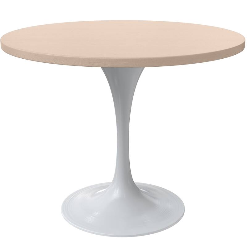 LeisureMod Verve 36" Round Dining Table with MDF Wood TableTop and White Steel Base for Kitchen & Dining Room