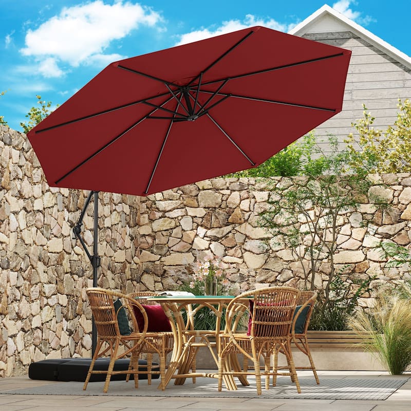 10 Feet Patio Offset Umbrella with Weighted Base 360° Tilt Cantilever Shade for Deck and Garden