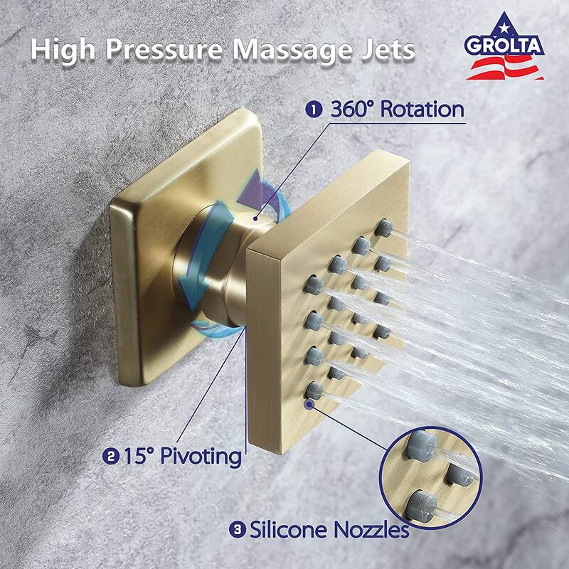 16" Ceiling Mount Rainfall 3 Way Thermostatic Faucet Shower System with 6 Body Jets