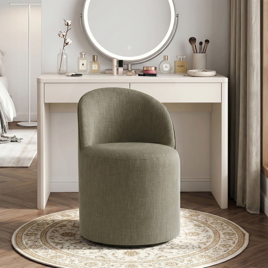 Upholstered Swivel Vanity Chair with Castors