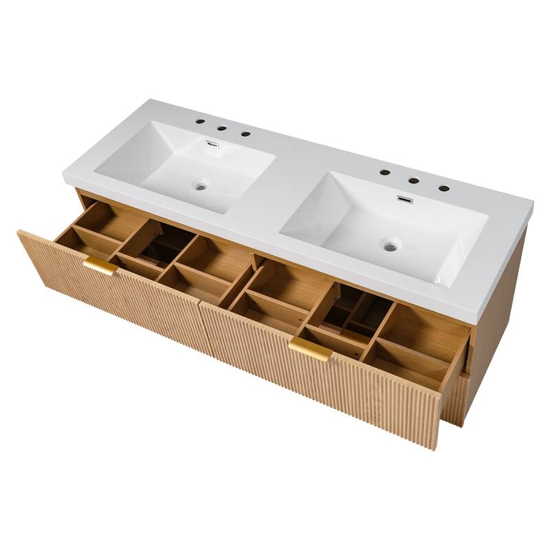 59.3" Double Sink Bathroom Vanity with SMC Top, Soft-Close Drawers & Wall-Mounted Cabinet