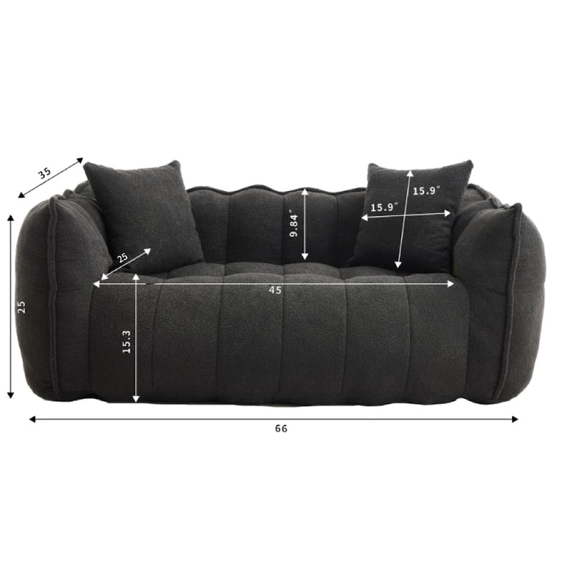 66" Chenille Square Beanbag Chair with High-Resilience Foam Core, Armrests and Handle