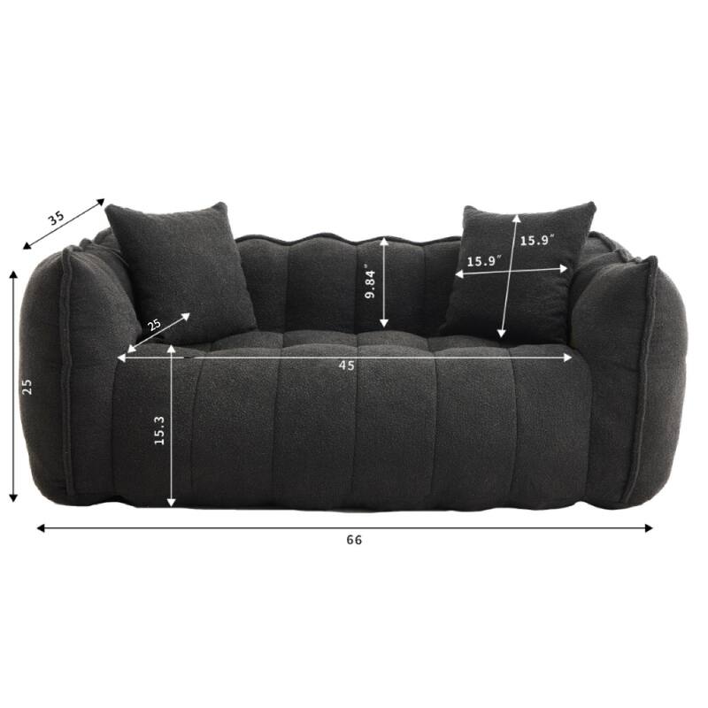 Modern Chenille Bean Bag Chair Square Recliner Sofa with Armrests for Games Reading Watching TV